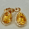 18k 2.30 Carats Citrine with 26 Carats Diamond Accent Teardrop Earrings
